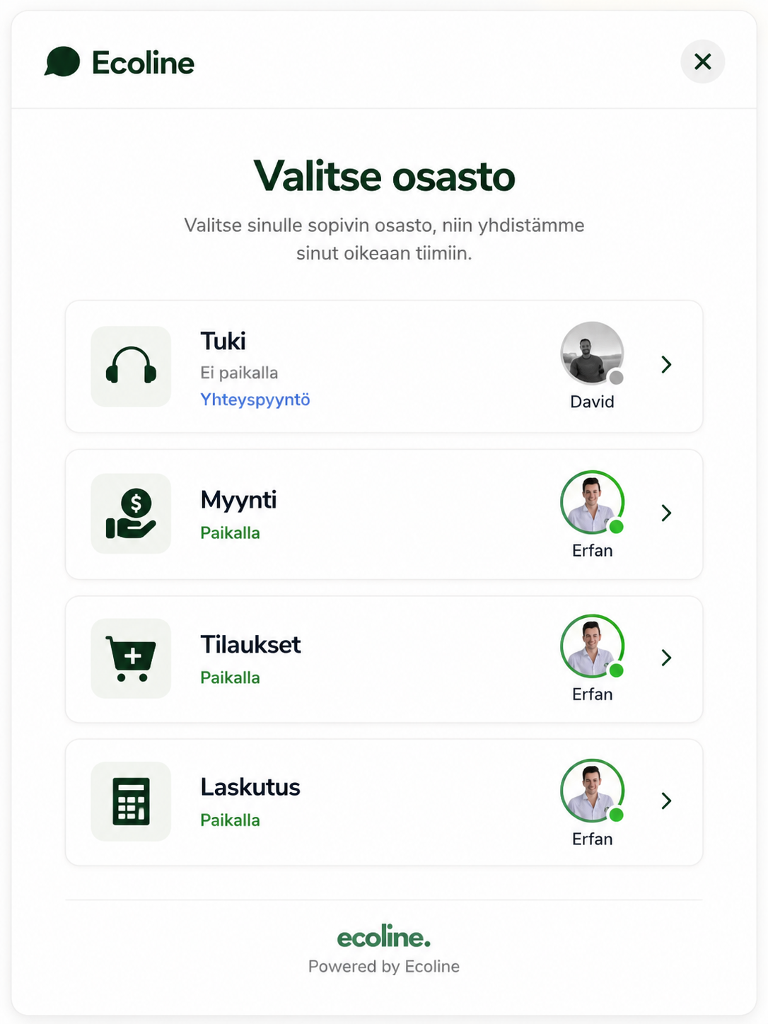 Osastot ja saatavuus
